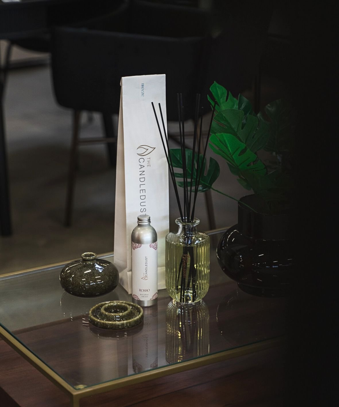 1. Candledust luxurious room diffuser refill with signature scent on a stylish table setting