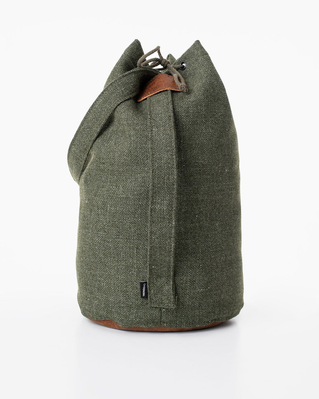 4. Side view of Trendbag Märss upcycled bag in green, highlighting faux leather details