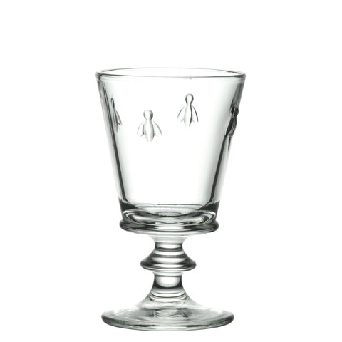 3. Studio shot of a single La Rochère Bee glass with embossed bee design on a white background