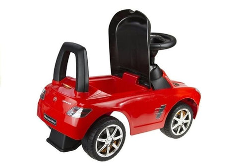 4. Red Milly Mally ride-on Mercedes for kids with open seat storage and black backrest