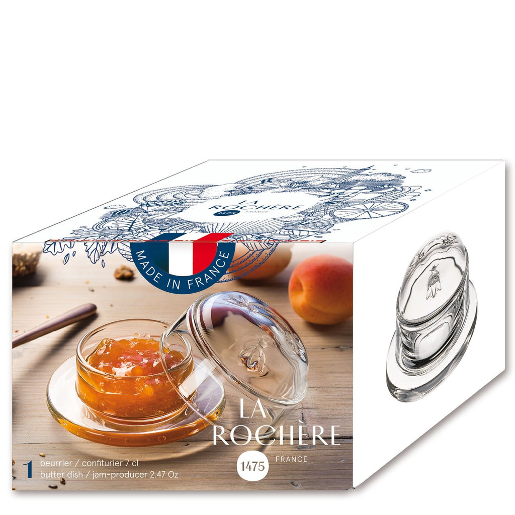 2. La Rochère Bee Butter Dish packaging with French flag and product image