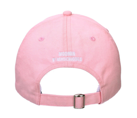 2. Back view of Little My pink adult cap by Moomin, showing adjustable strap and brand logo