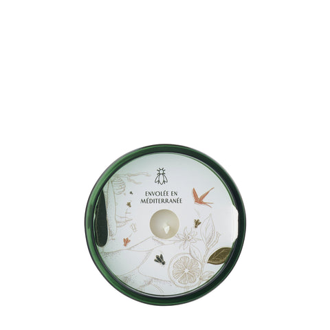 4. Top view of La Rochère Cedar Bee Candle showing Envolée en Méditerranée design