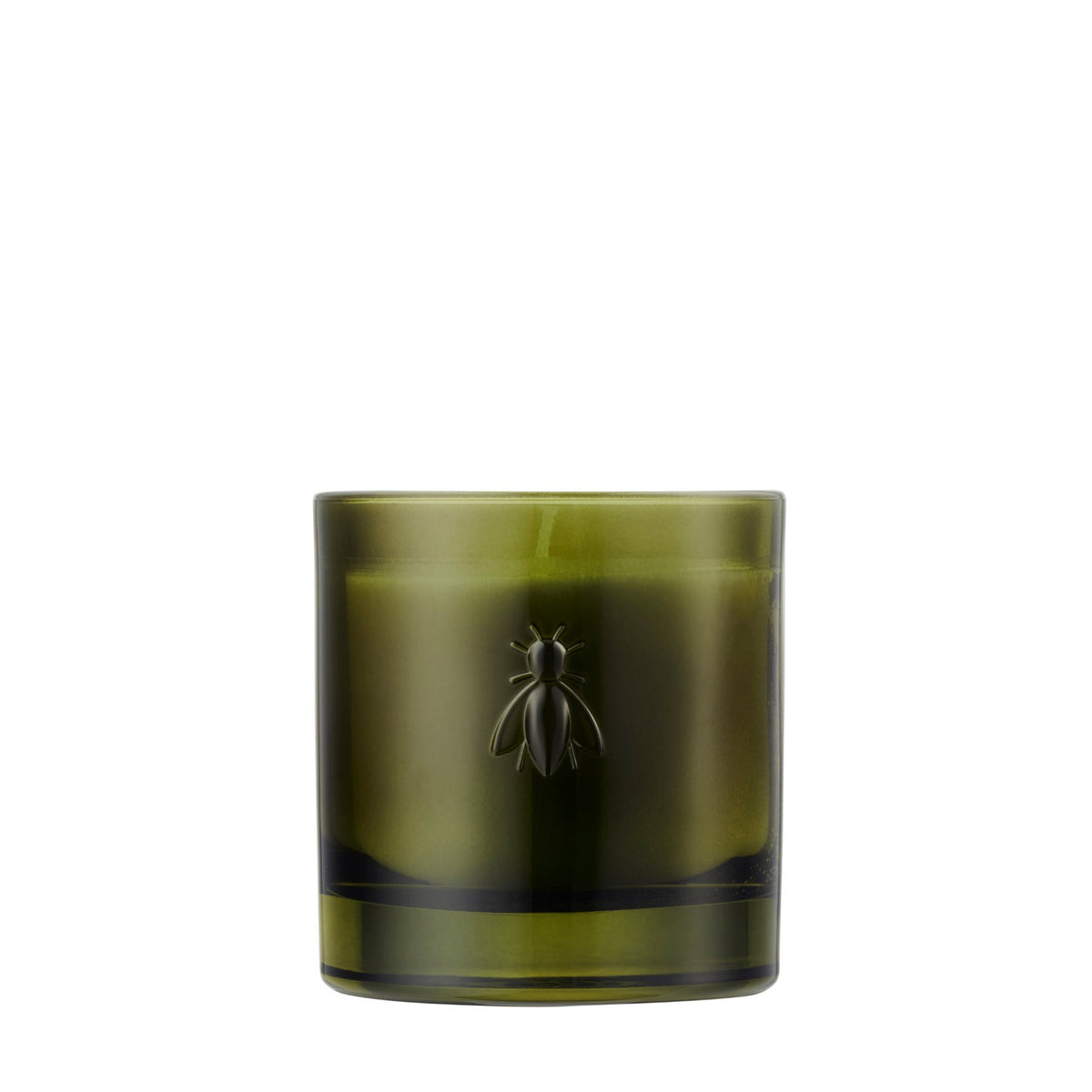 2. Studio shot of La Rochère Fig Bee Candle in reusable glass with bee emblem, highlighting craftsmanship