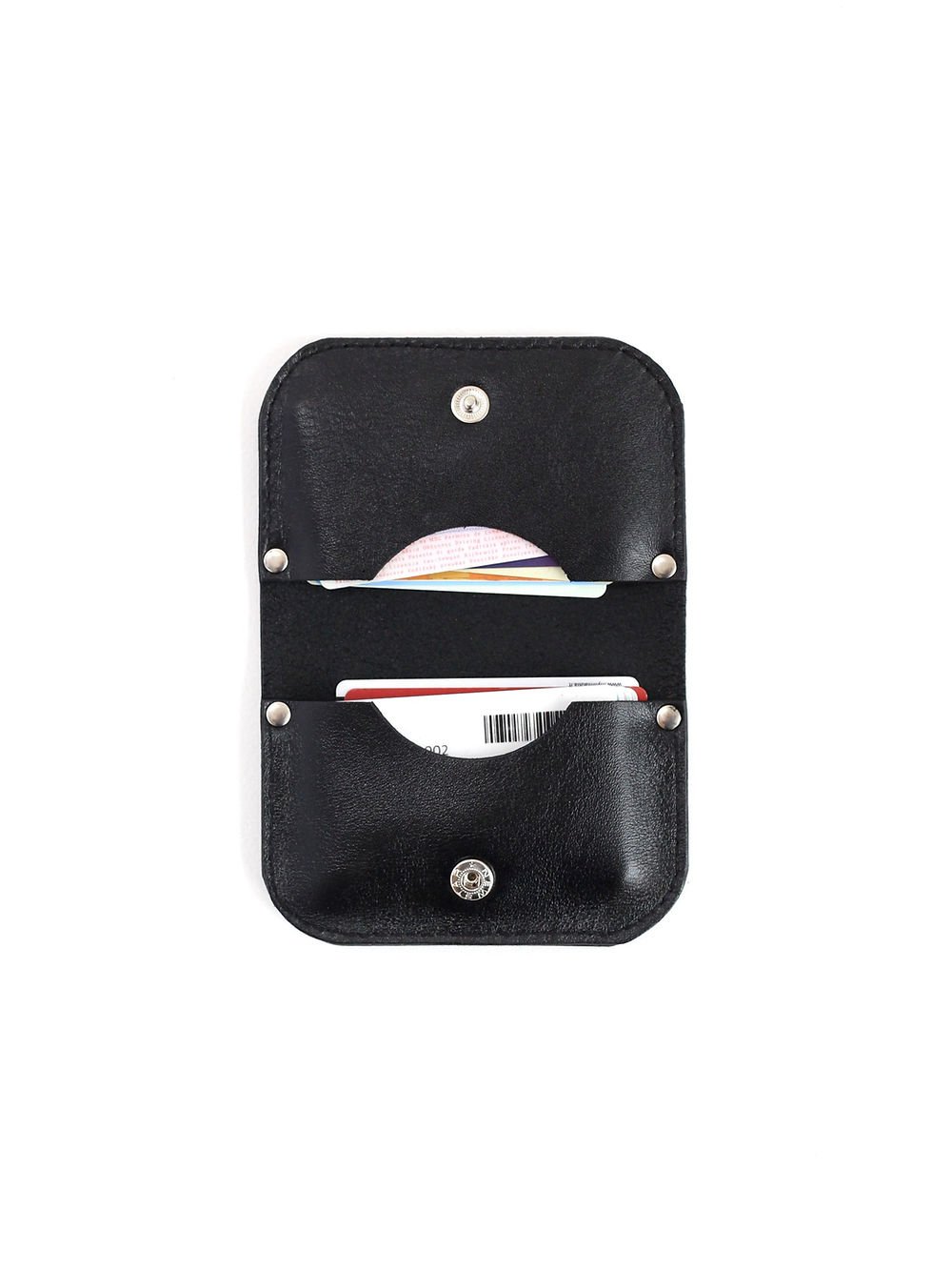 4. Open view of black SUNDAY Wallet by TOKS VISOKS, showing card slots and recycled leather