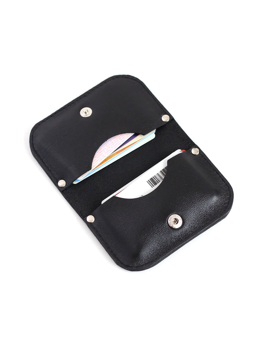 5. Black SUNDAY Wallet by TOKS VISOKS open with cards, highlighting functionality and design