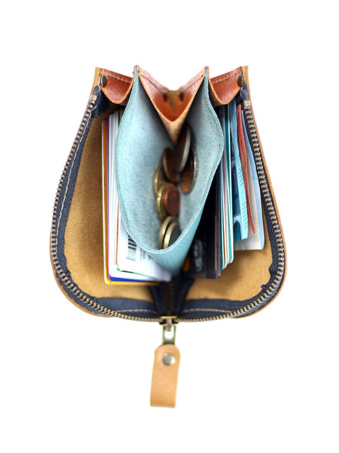 1. Open view of TOKS VISOKS WEDNESDAY Wallet in mustard, showing card slots and coin compartment