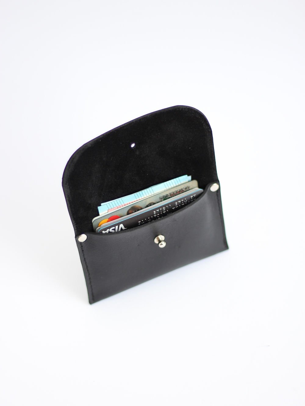 4. Angled open view of black WEEKEND Wallet by TOKS VISOKS, showcasing card storage