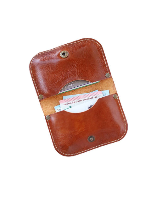 4. Open view of SUNDAY Wallet in Shiny Ginger by TOKS VISOKS, showcasing interior card slots and recycled leather material