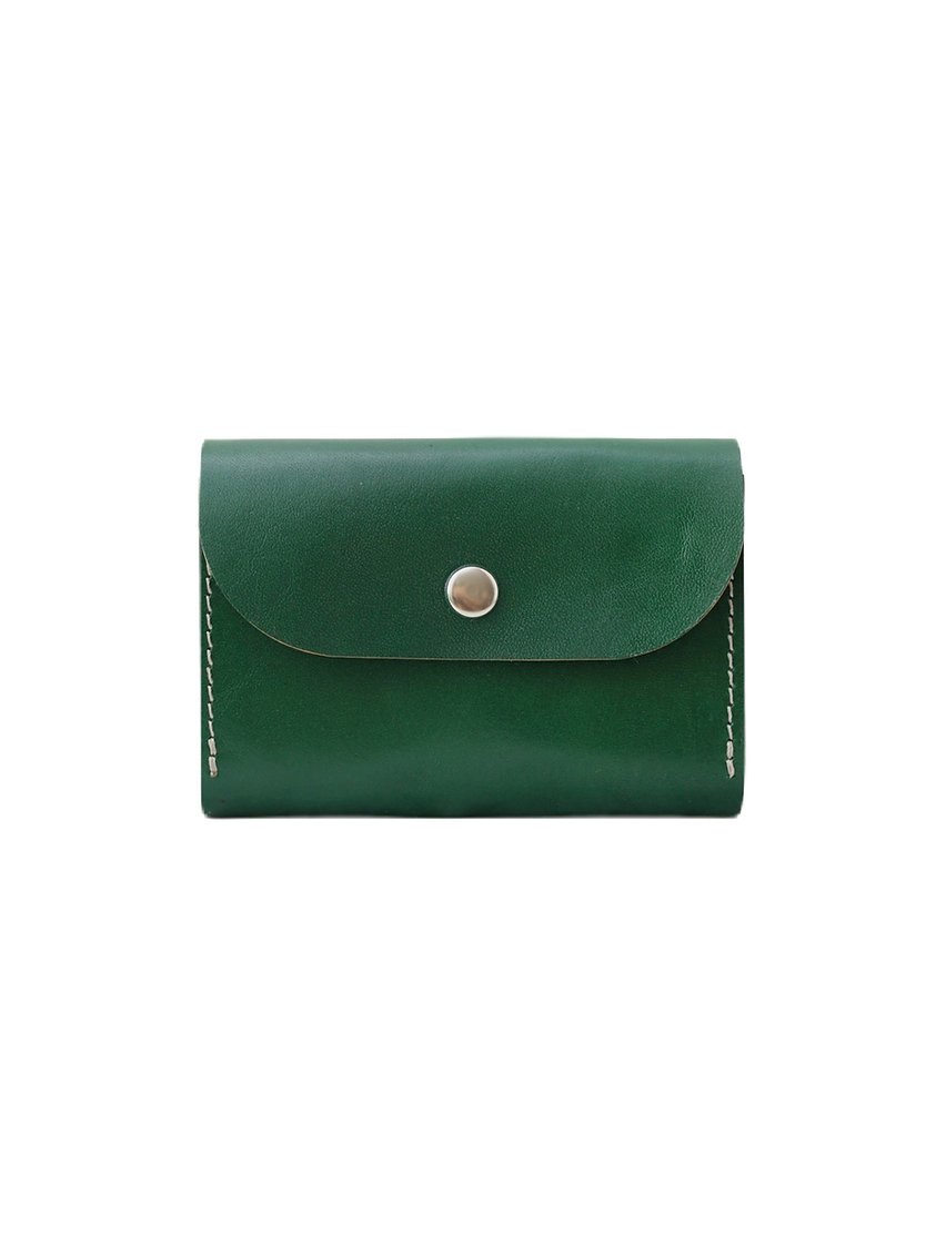 3. Studio image of the FRIDAY Wallet in new green, showing front view with snap button