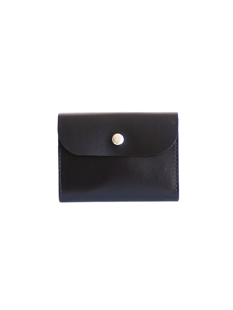 2. Front view of closed black FRIDAY Wallet by TOKS VISOKS with snap closure, made from recycled leather
