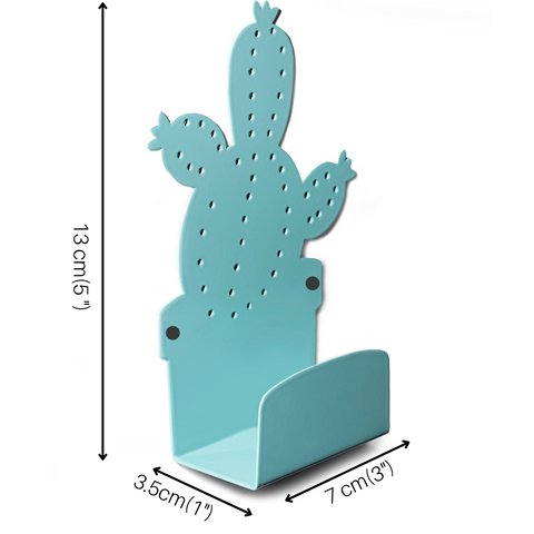 8. Size chart for blue cactus-shaped hanger showing dimensions in centimeters and inches