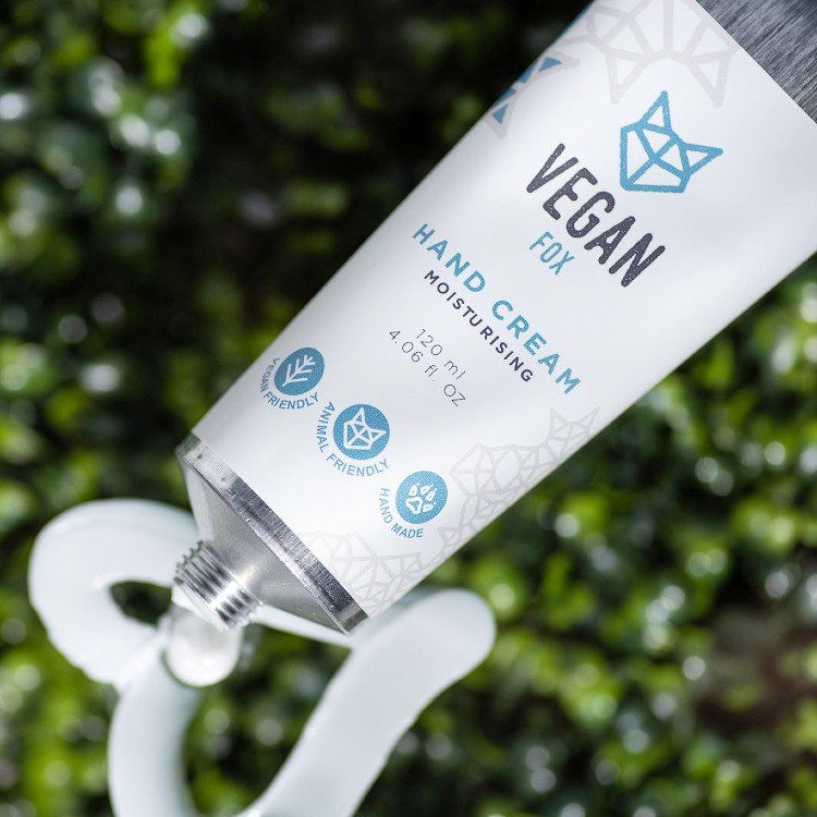 3. Vegan Fox Hand Cream tube with open cap, emphasizing vegan and cruelty-free features