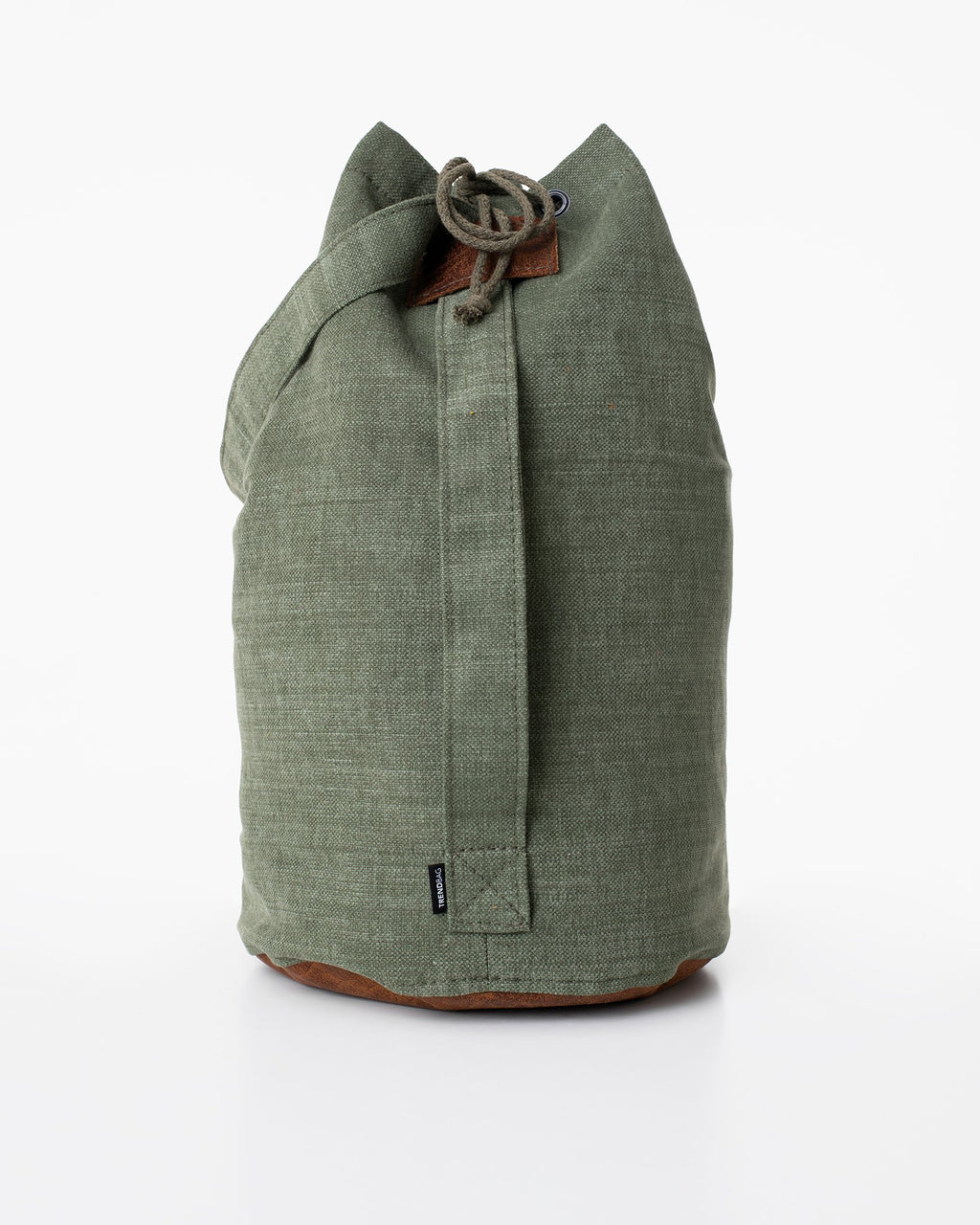 4. Studio shot of Trendbag Märss upcycled bag in light green, highlighting back view and strap detail