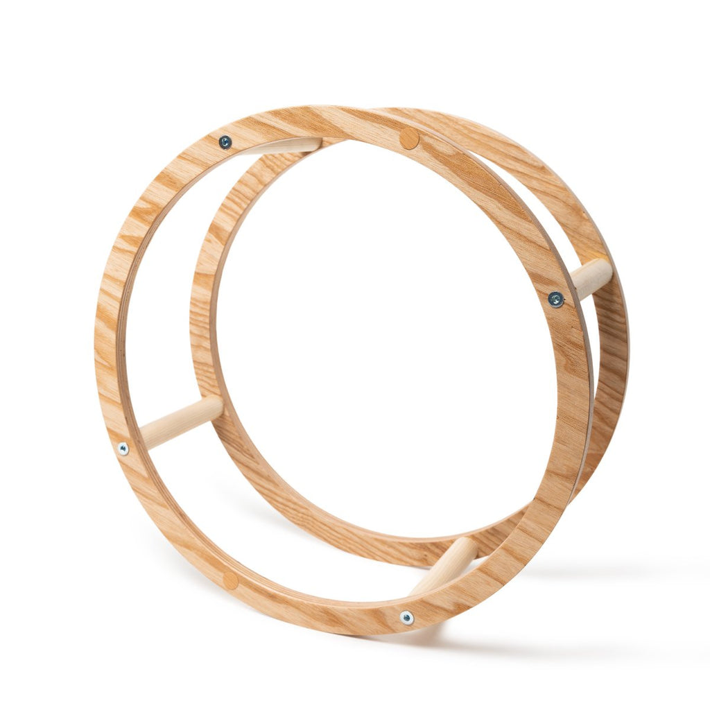 6. Single large wooden ring with dowels on white background, showing side view