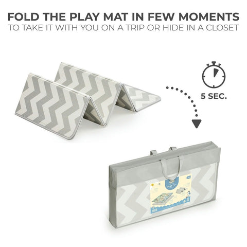 2. Folded playmat with chevron pattern and travel bag