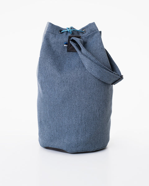 3. Studio image of Trendbag Märss upcycled bag in blue, showing versatile design and faux leather details
