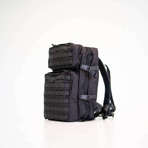 1. Galvi Linda Backpack 063 in black, featuring two large compartments and Molle system, studio setting
