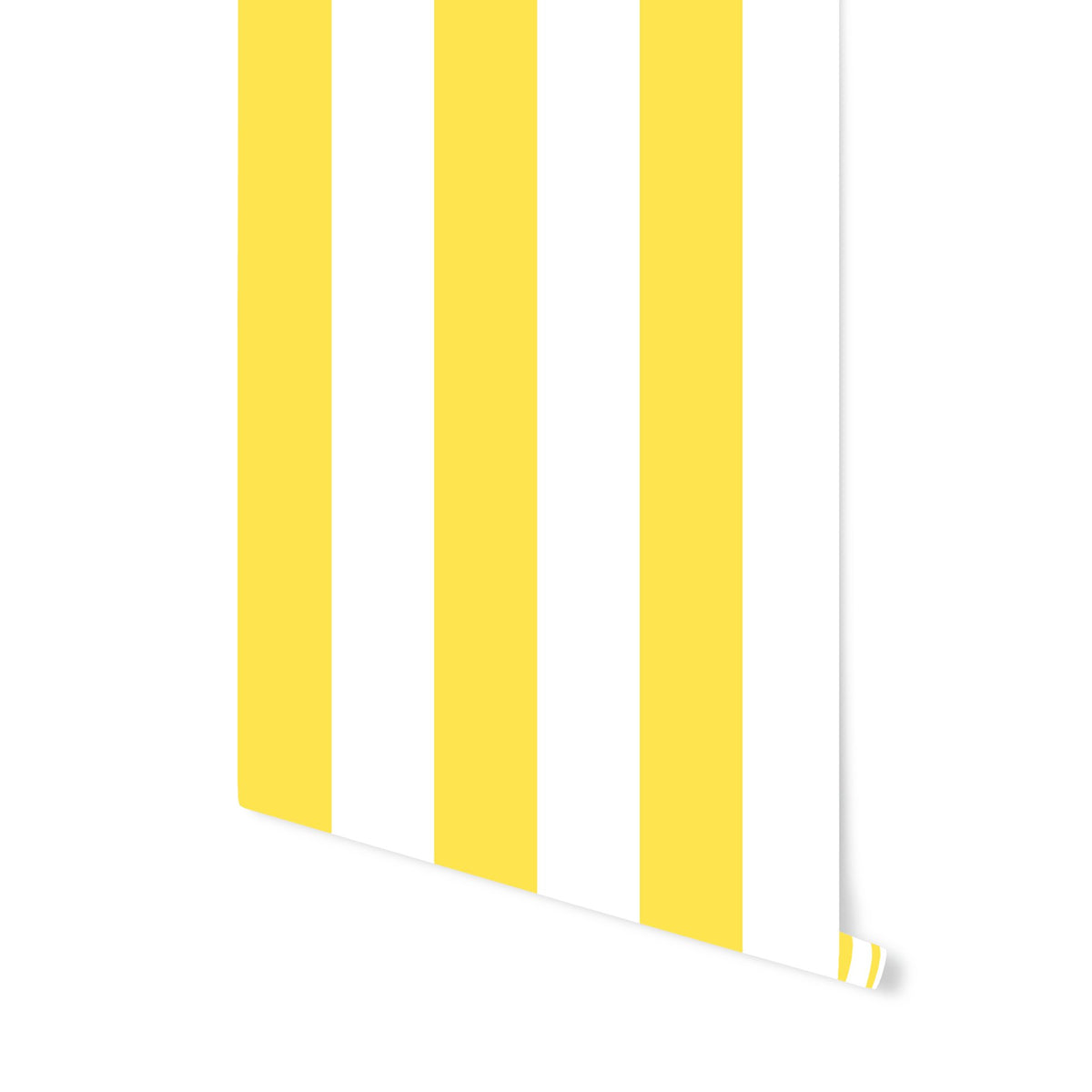 3. Studio shot of Miurio yellow and white striped eco wallpaper roll on black background