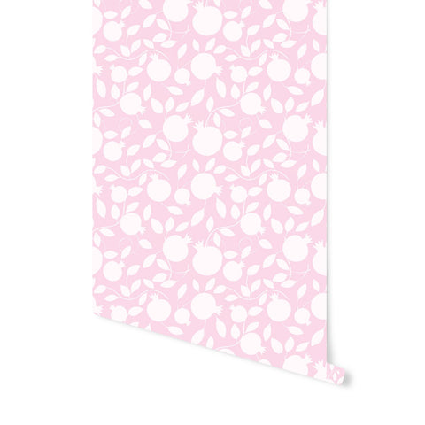 1. Pomegranate pink eco wallpaper with white pomegranate pattern on black background