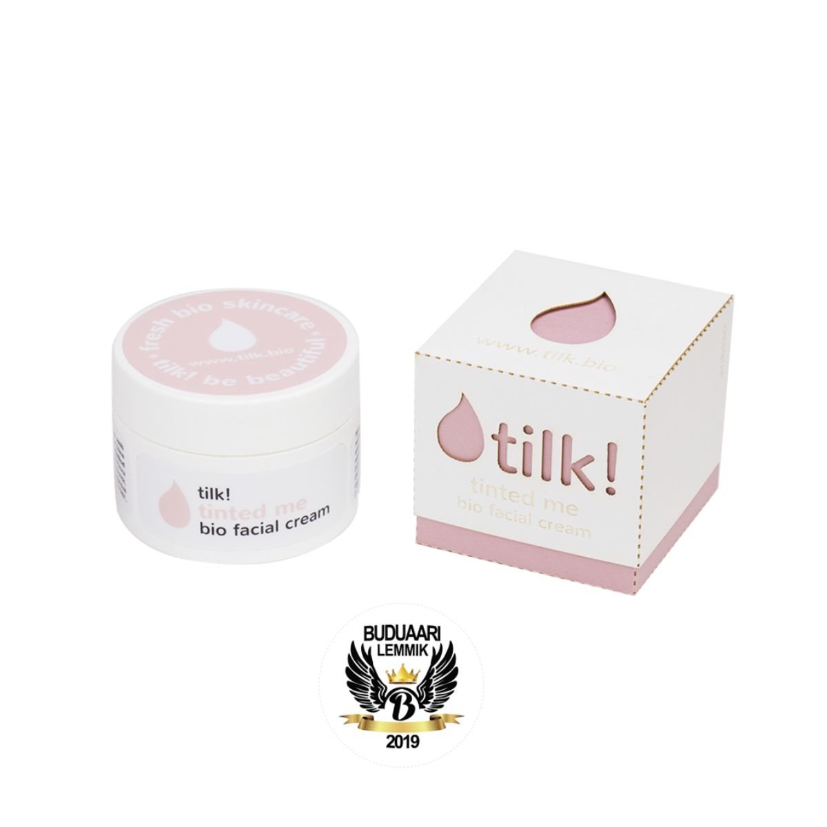 1. Tilk! Tinted Me BB cream in open jar showing creamy texture, ideal for nourishing and evening skin tone