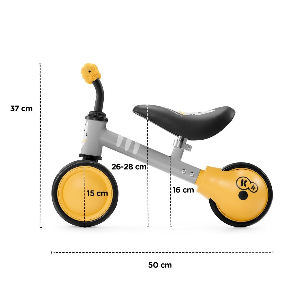 3. Size chart for Kinderkraft CUTIE balance bike showing dimensions in centimeters