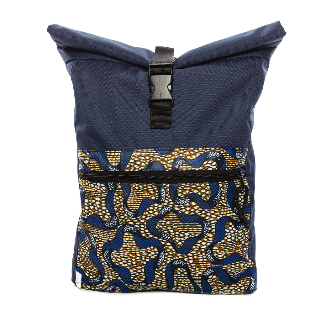 1. Drinbags ALIENS waterproof backpack in navy with abstract pattern, studio shot