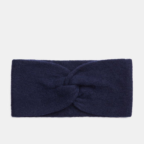 2. Navy blue baby alpaca wool headband by Alpaka, highlighting silky soft material and modern style in studio setting