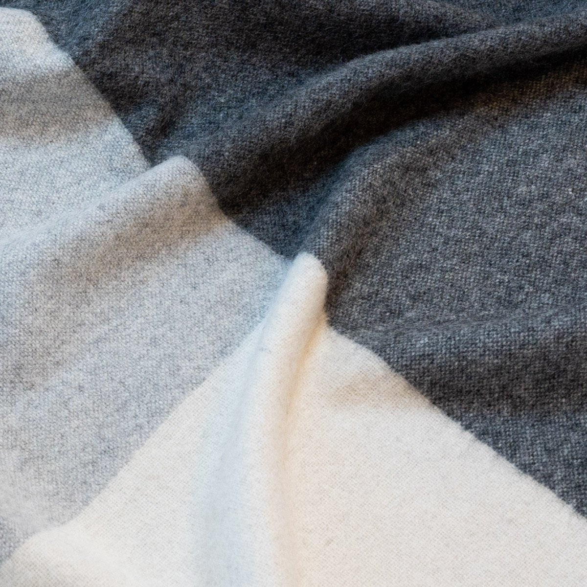 11. Close-up of grey Recycled Alpaca Wool Throw highlighting the check pattern and texture
