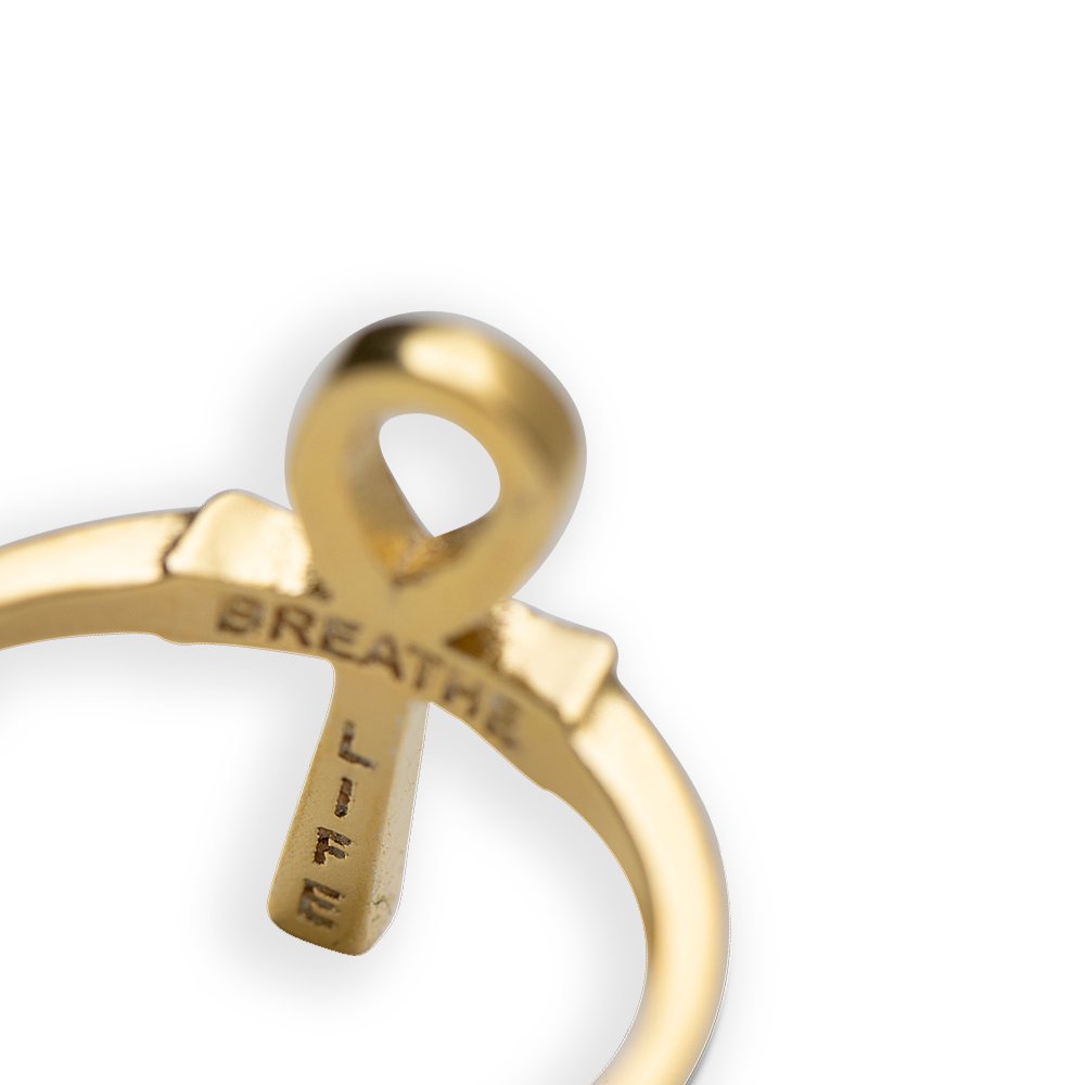 4. Close-up of New Vintage by Kriss Ankh Ring showing engraved message 'Breathe Life' inside band