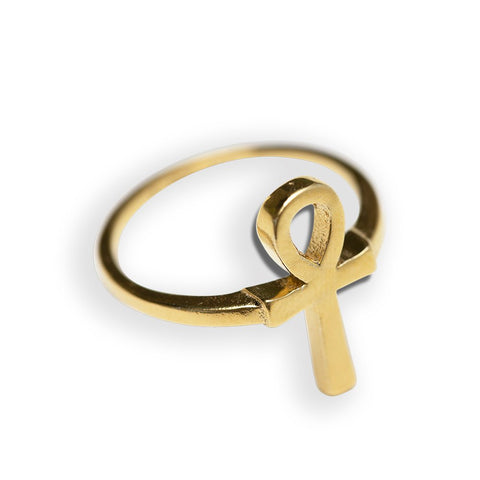 2. Studio image of New Vintage by Kriss Ankh Ring in gold-plated silver, highlighting timeless design