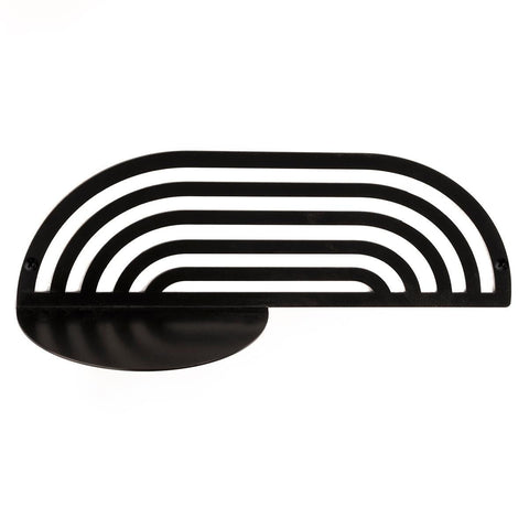 1. Black metal floating plant shelf with semi-circular design, shown on white background