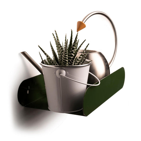 2. Green floating wall shelf with metal watering can and potted plant, modern style by Ewart Woods