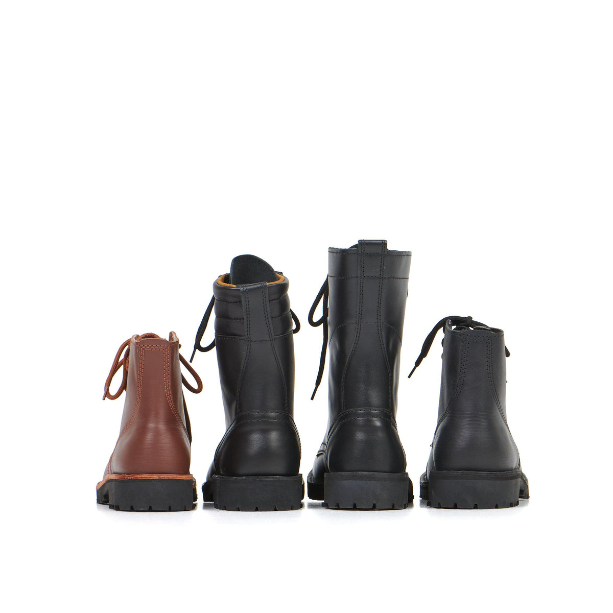 4. Back view of Aipi A-PS-2 brown and black leather boots, showcasing different sizes
