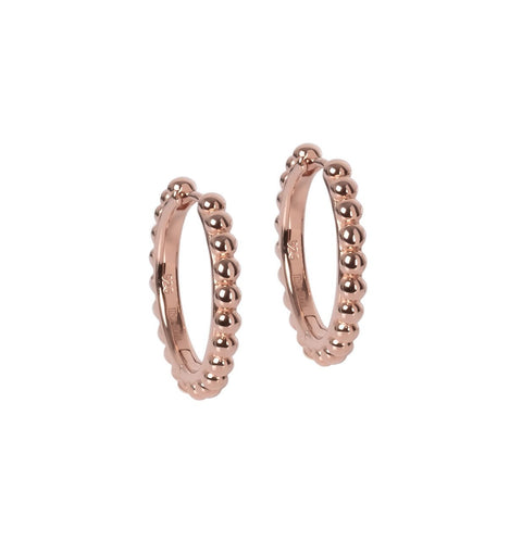 4. Studio image of MyaMoon Aria Hoops M in rose gold plating, showcasing 25 mm diameter and beaded texture