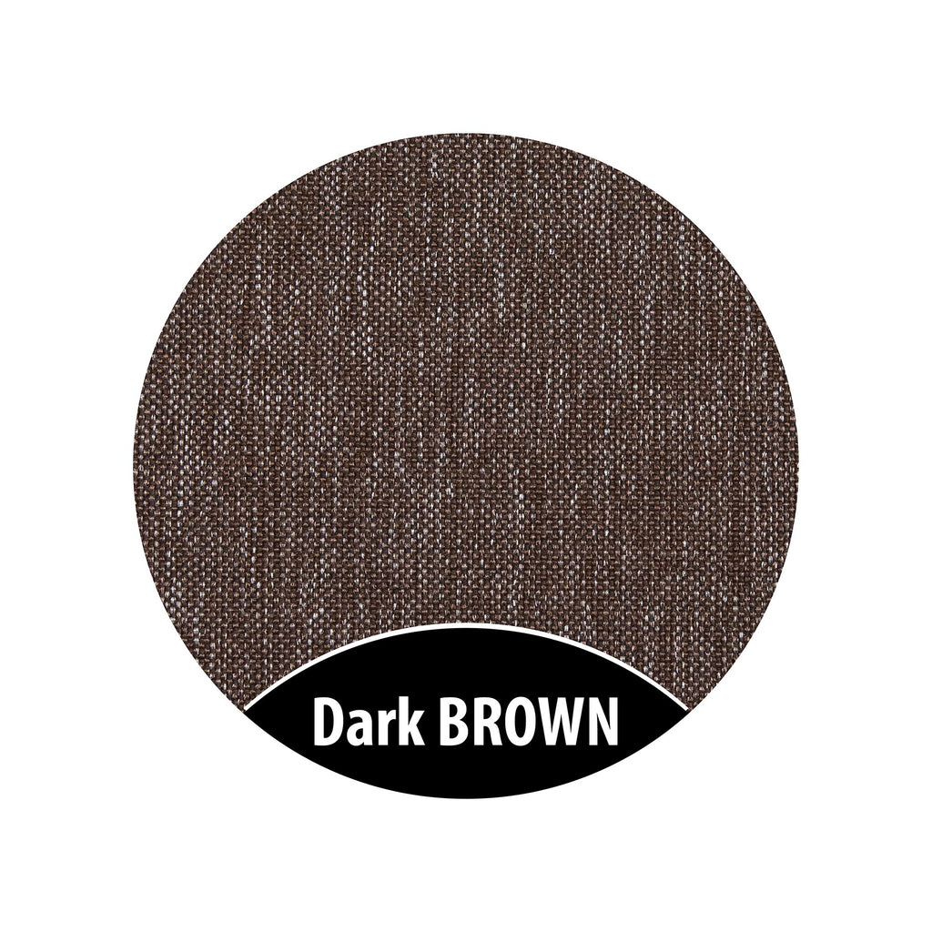 11. Fabric swatch of Monboxy dark brown material labeled 'Dark BROWN'