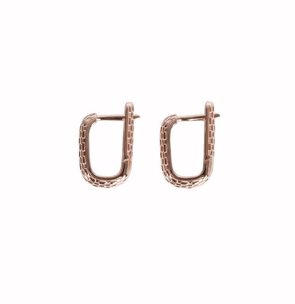 4. Close-up of MyaMoon Honey Bee Hoopy Earrings in rose gold, showing texture