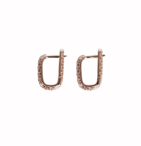 4. Close-up of MyaMoon Honey Bee Hoopy Earrings in rose gold, showing texture