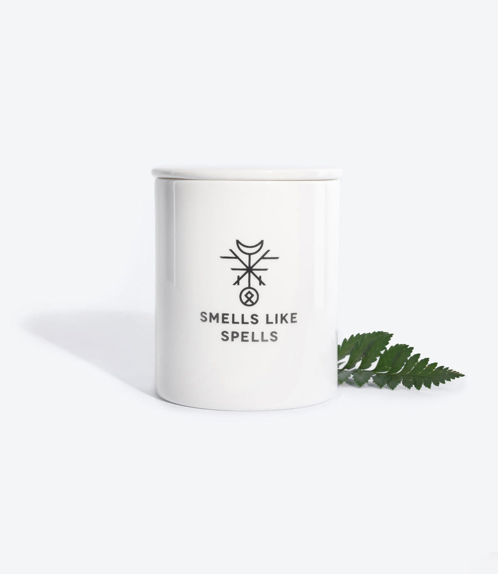 1. Smells Like Spells Scented Candle THE STAR in hand-made porcelain container with fern accent