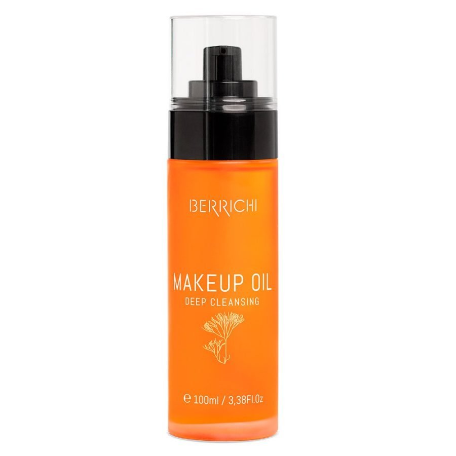 1. Berrichi Deep Cleansing Makeup Removal Oil, 100ml bottle, featuring natural ingredients and vegan certification, shown in studio setting