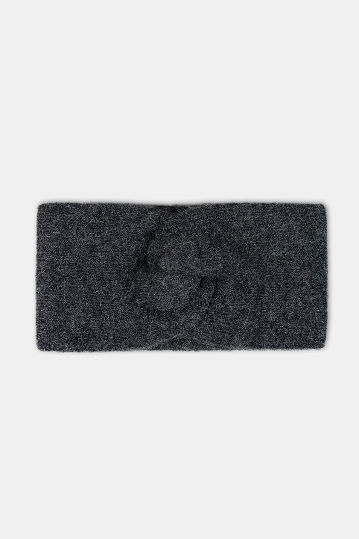 1. Dark grey baby alpaca wool headband by Alpaka, showcasing soft texture and elegant design in studio setting
