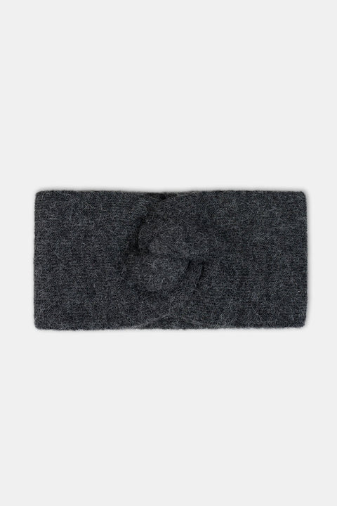 1. Dark grey baby alpaca wool headband by Alpaka, showcasing soft texture and elegant design in studio setting