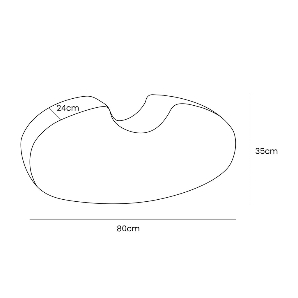 2. Size chart for MeowBaby bean-shaped foam module showing dimensions: 80cm length, 35cm height, 24cm width