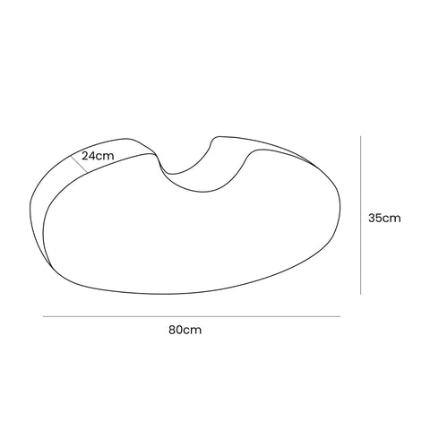 2. Size chart for MeowBaby bean-shaped foam module showing dimensions: 80cm length, 35cm height, 24cm width