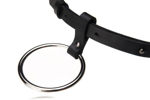 4. Close-up of metal chain detail on PYKOK black leather belt