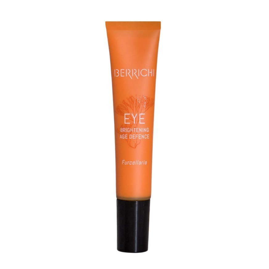 1. Berrichi Eye Cream EYE, 15ml tube with brightening age defense label, featuring furcellaria ingredient