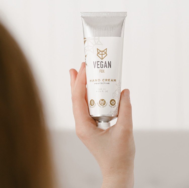 3. Vegan Fox Protective Hand Cream, 120 ml, against a vibrant yellow backdrop