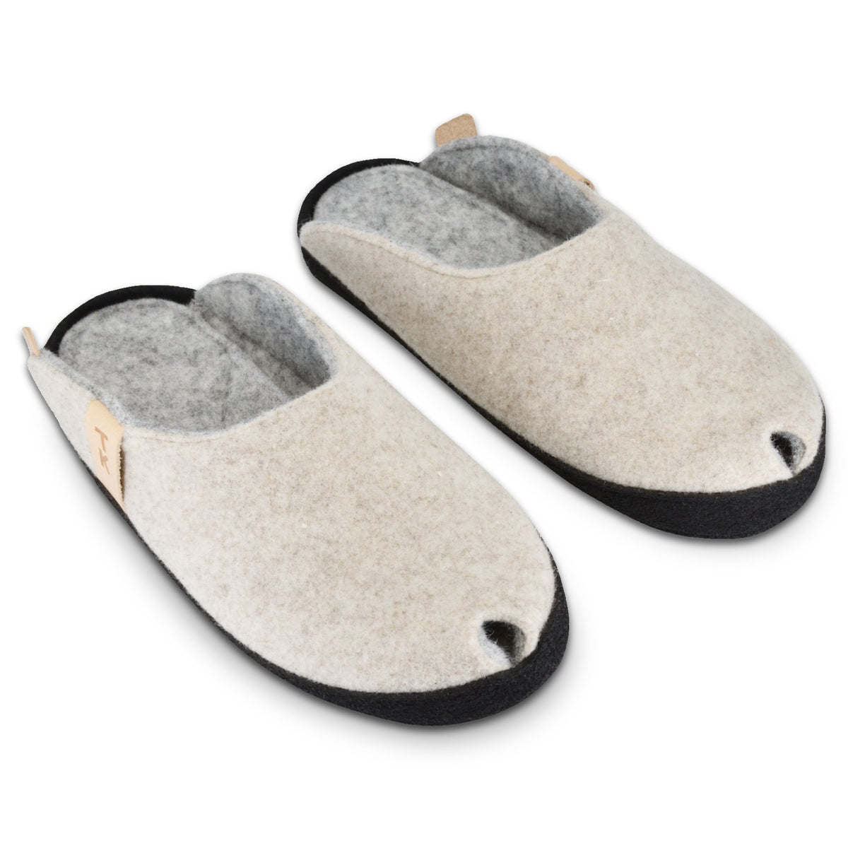 2. Pair of TOKU Brussels slippers in natural white, highlighting lambswool felt and black sole