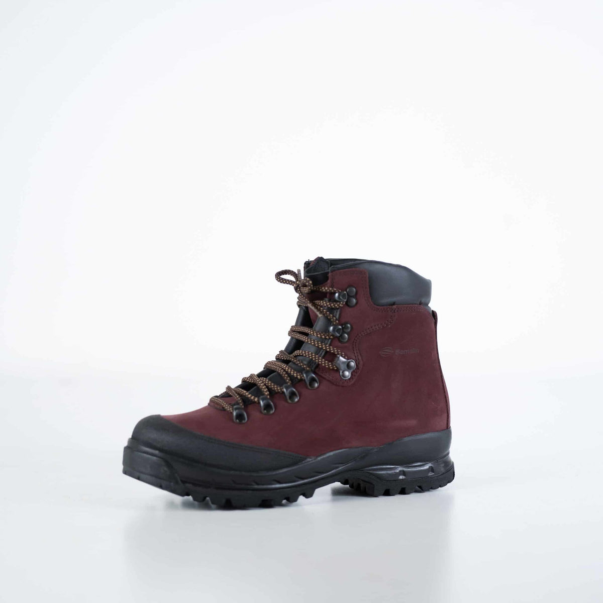 1. Samelin 553P burgundy hiking boot in studio, showcasing waterproof nubuck leather and Vibram sole
