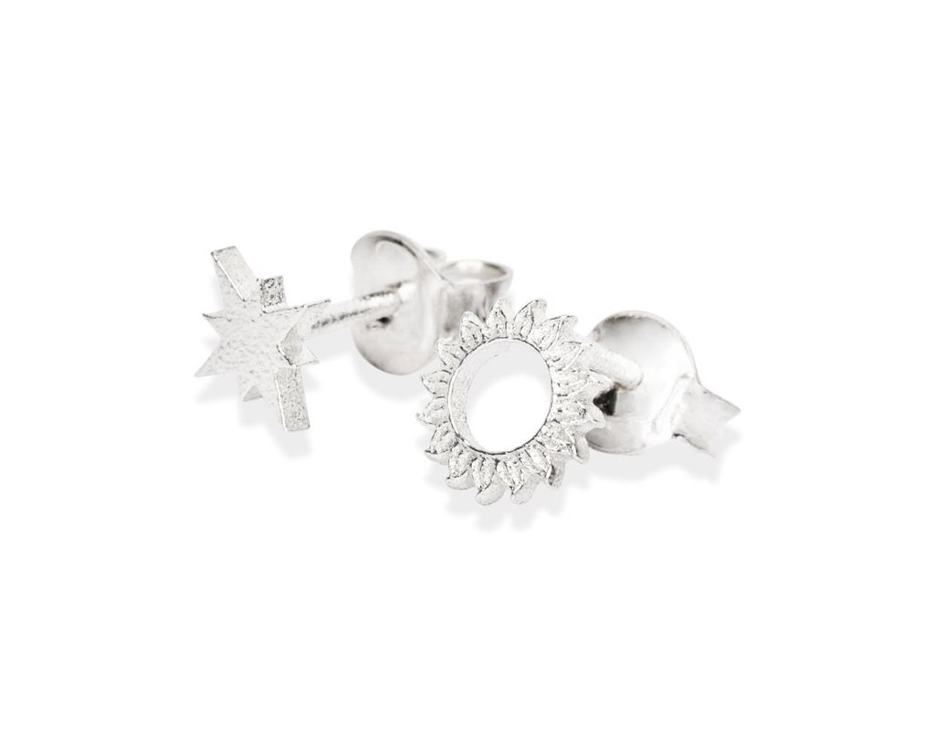 5. Silver Celestial Sun Stud Earrings by New Vintage by Kriss, detailed view